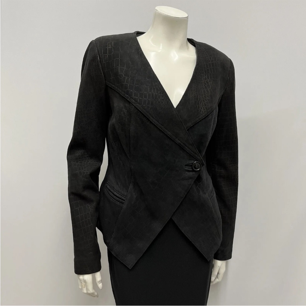 Neiman Marcus Lamb Leather Jacket Nwt $398 Black Snakeskin Print Size Small S